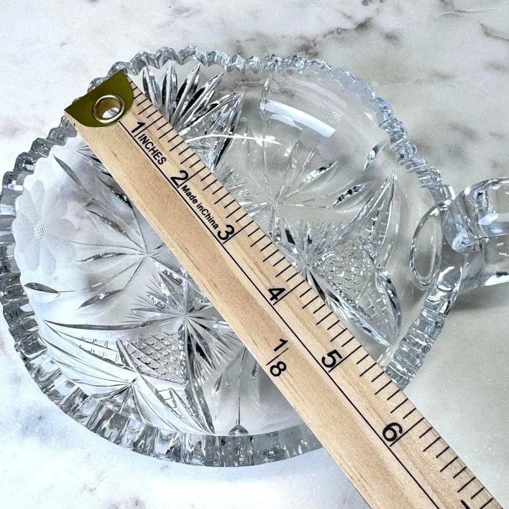 Antique American Brilliant Cut Glass‎ Handled Nappy Floral 7